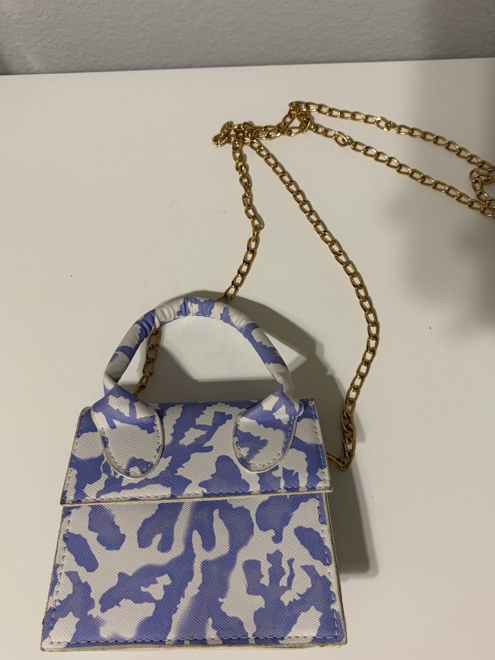 Lavender Pattern Mini Crossbody Bag with Gold Chain